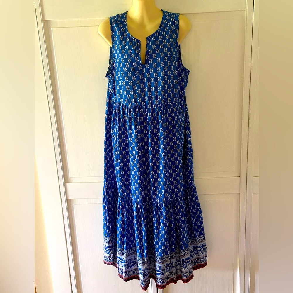 Blue beachlunchlounge Sleeveless Tiered Patterned Dress size S